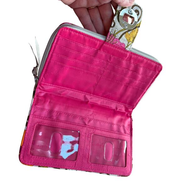 Vera Bradley quilted cotton zip around wallet pink white gray green turn lock - Picture 5 of 10